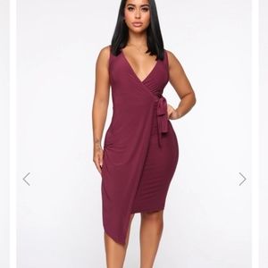 Fashion Nova Magenta Wrap Midi Dress